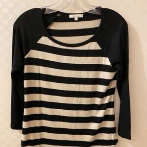 Ella Moss 3/4-Sleeve Striped Knit Top Scoop-Neck Casual Small Black Cream